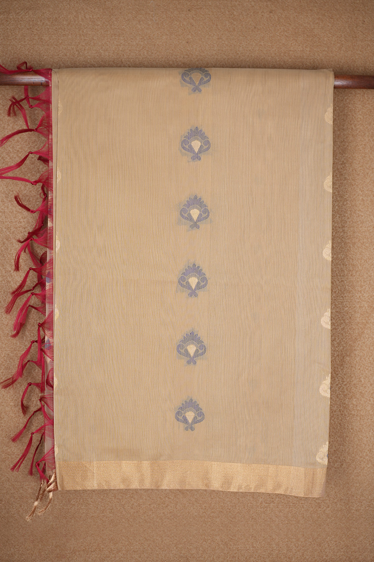 Floral Threadwork And Zari Motifs Tan Kora Silk Cotton Saree