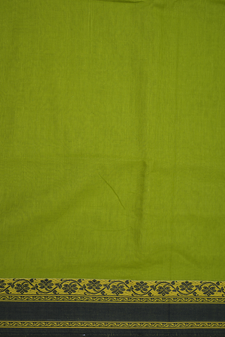 Floral Threadwork Border Fern Green Bengal Cotton Saree
