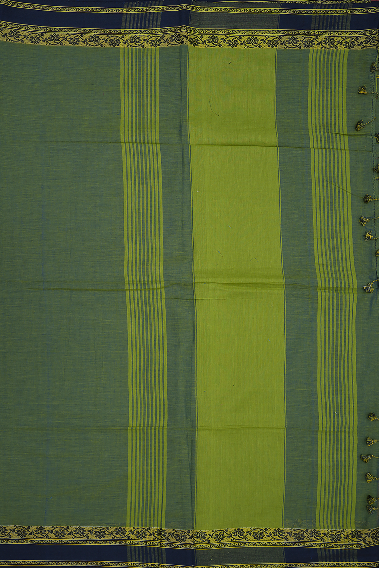 Floral Threadwork Border Olive Green Bengal Cotton Saree