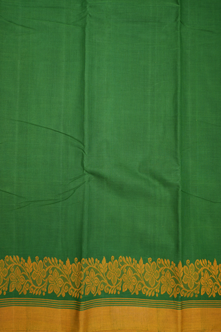 Floral Threadwork Border Plain Fern Green Kanchi Cotton Saree