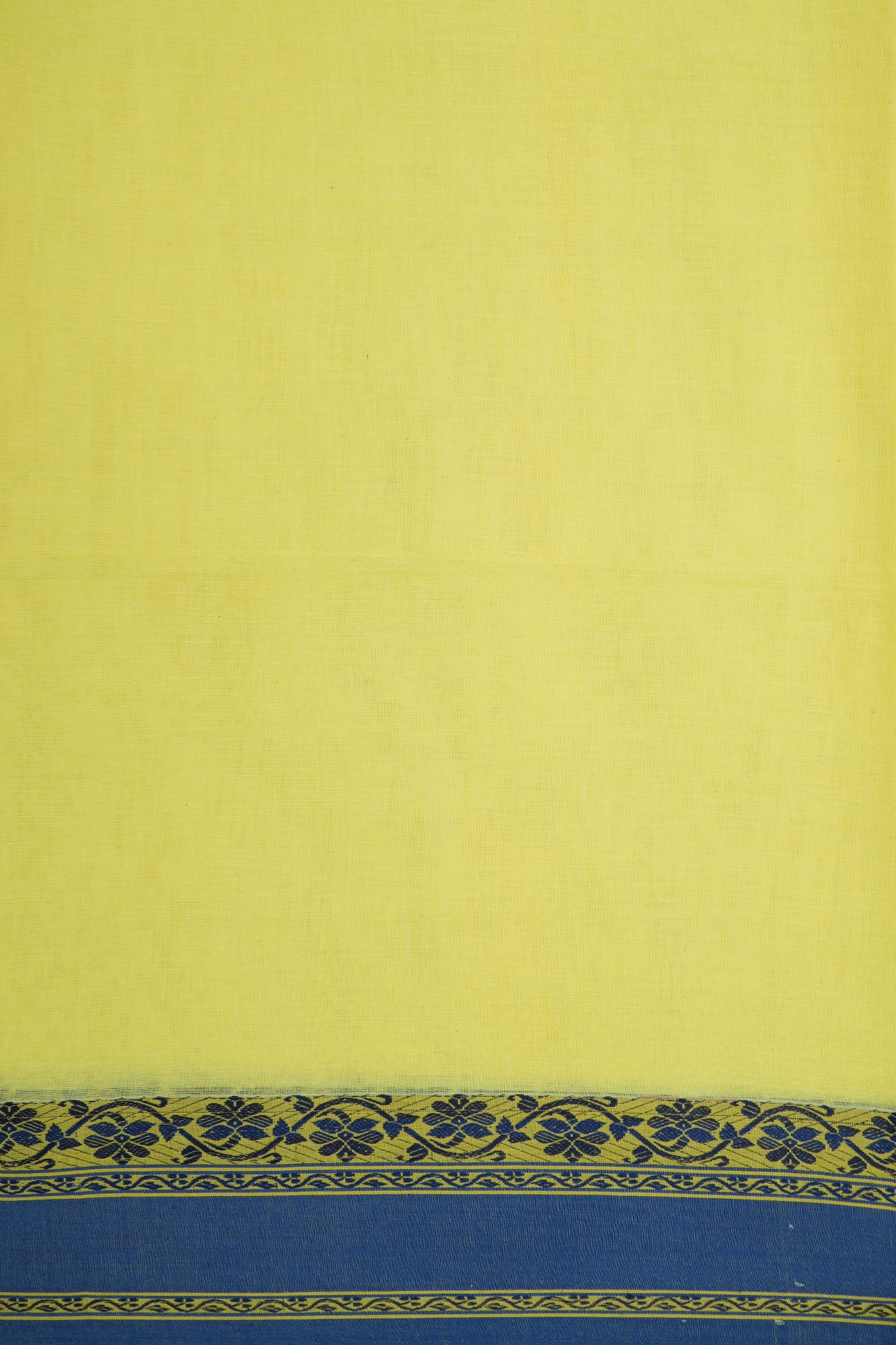 Floral Threadwork Border Plain Lemon Yellow Bengal Cotton Saree