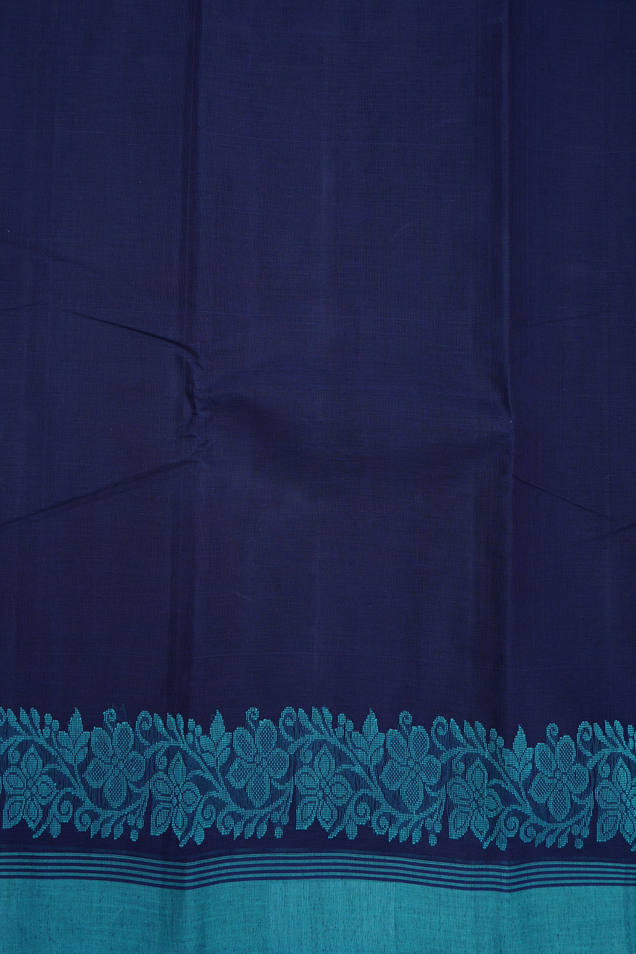 Floral Threadwork Border Plain Navy Blue Kanchi Cotton Saree