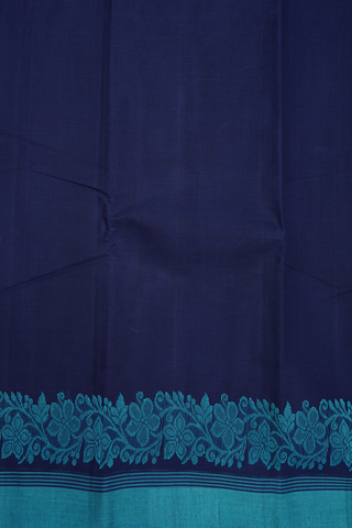 Floral Threadwork Border Plain Navy Blue Kanchi Cotton Saree