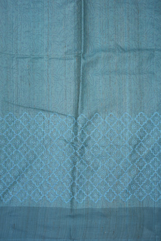 Floral Threadwork Border Pastel Blue Tussar Silk Saree