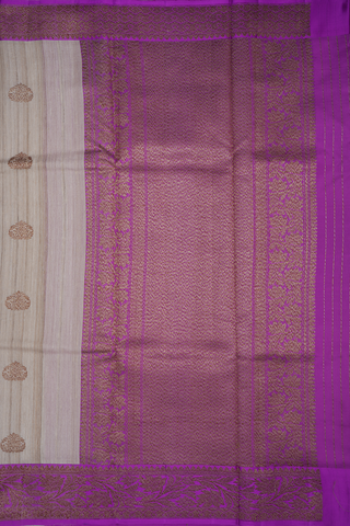 Floral Threadwork Buttas Beige Banarasi Tussar Silk Saree