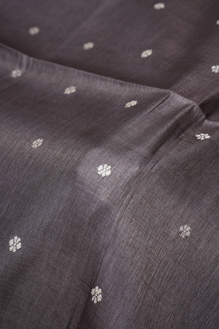 Floral Threadwork Buttas Dusty Grey Tussar Silk Saree