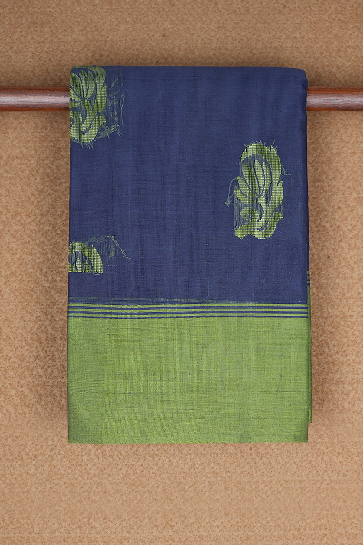 Floral Threadwork Buttas Navy Blue Kanchi Cotton Saree