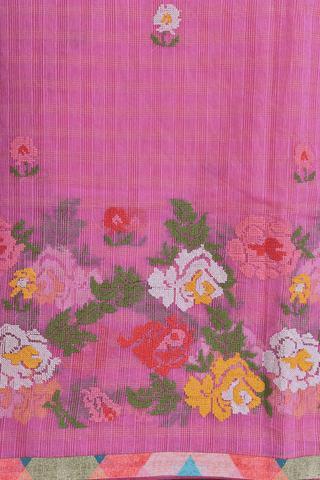 Floral Threadwork Buttas Pink Kota Cotton Saree