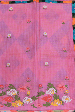 Floral Threadwork Buttas Pink Kota Cotton Saree