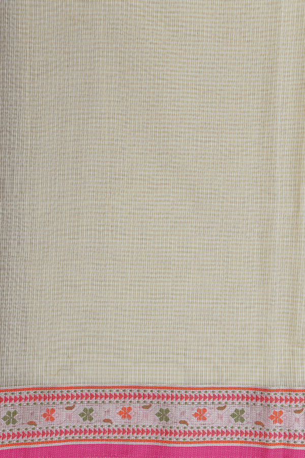 Floral Threadwork Buttas Yellow Beige Kota Cotton Saree