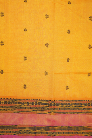 Floral Threadwork Buttas Yellow Traditional Silk Cotton Saree