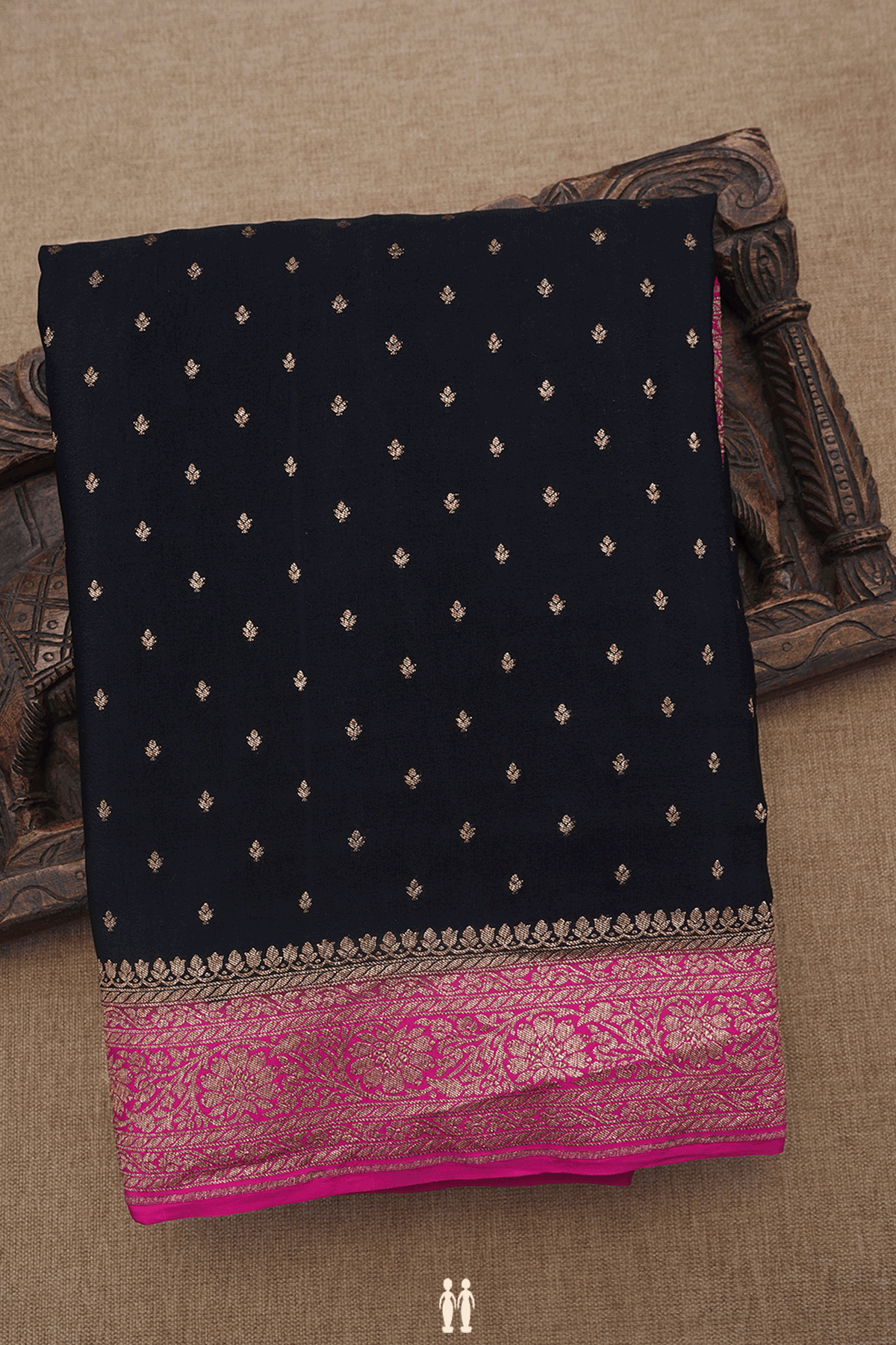 Floral Threadwork Buttis Black Georgette Banarasi Silk Saree
