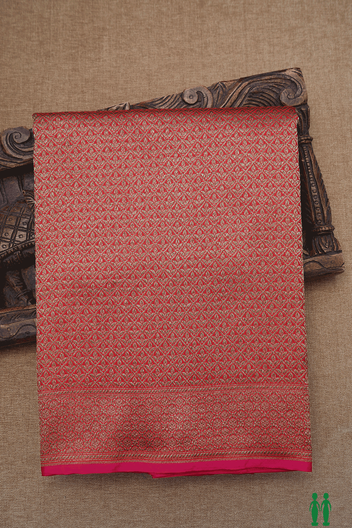 Floral Threadwork Design Chilli Red Banarasi Silk Saree