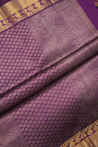 Floral Threadwork Buttas Grape Purple Kanchipuram Silk Saree