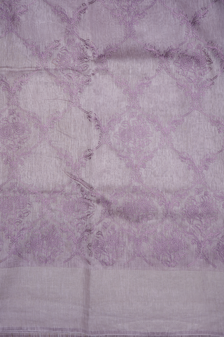 Floral Threadwork Design Pastel Purple Linen Saree
