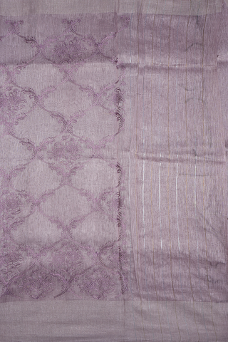 Floral Threadwork Design Pastel Purple Linen Saree