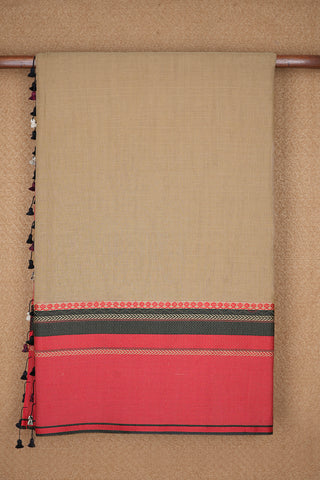 Traditional Threadwork Border Khaki Bengal Cotton Saree