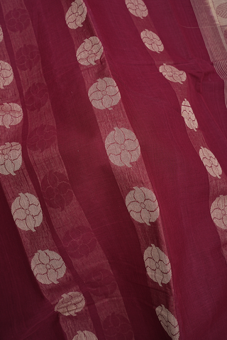 Floral Threadwork Motifs Berry Red Kanchi Cotton Saree