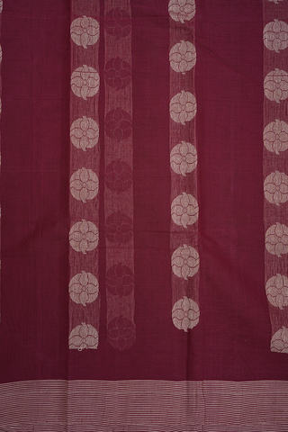 Floral Threadwork Motifs Berry Red Kanchi Cotton Saree