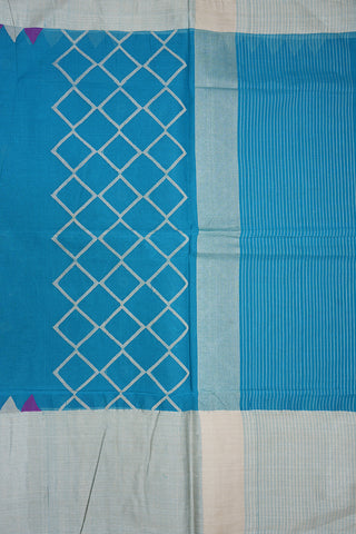 Floral Threadwork Motifs Cerulean Blue Bengal Cotton Saree