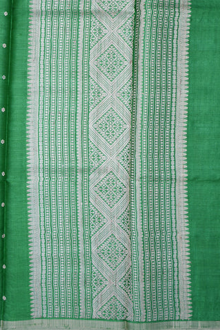 Floral Threadwork Motifs Emerald Green Tussar Silk Saree