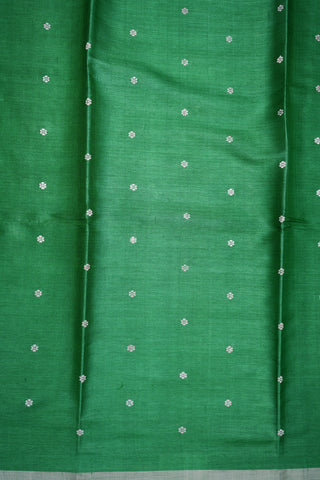 Floral Threadwork Motifs Emerald Green Tussar Silk Saree
