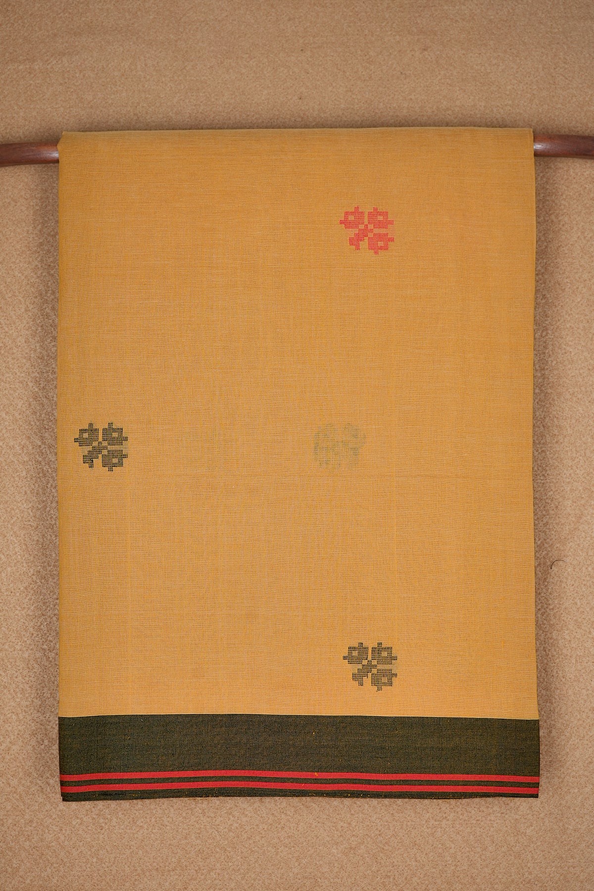 Floral Threadwork Motifs Golden Yellow Bengal Cotton Saree