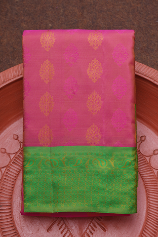 Floral Threadwork Motifs Pink Kanchipuram Silk Saree