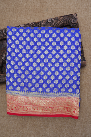 Floral Motifs Royal Blue Georgette Banarasi Silk Saree