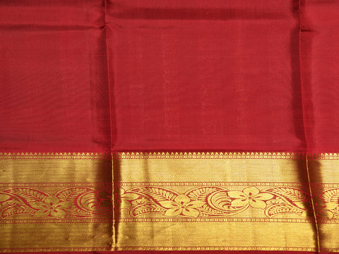 Floral Zari Big Border With Buttis Stripes Bottle Green Kanchipuram Silk Unstitched Pavadai Sattai Material