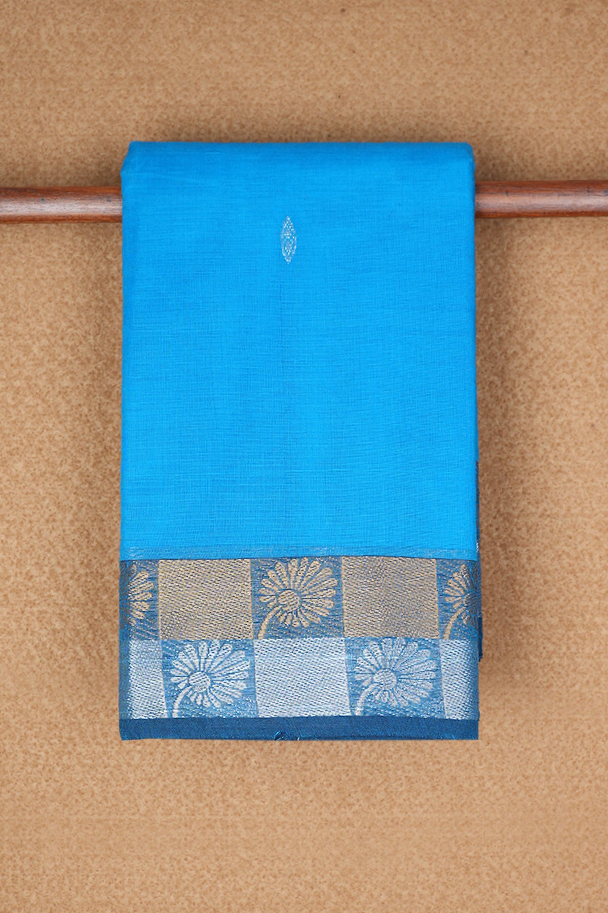 Floral Zari Border Azure Blue Chettinadu Cotton Saree