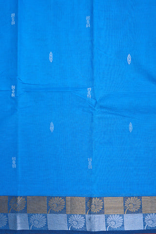 Floral Zari Border Azure Blue Chettinadu Cotton Saree