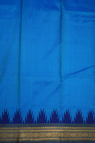 Floral Zari Border Plain Cobalt Blue Gadwal Silk Saree