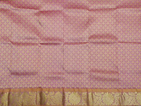 Floral Zari Border In Brocade Rose Pink Kanchipuram Silk Unstitched Pavadai Sattai Material