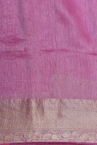 Floral Zari Big Border In Plain Rose Pink Linen Cotton Saree