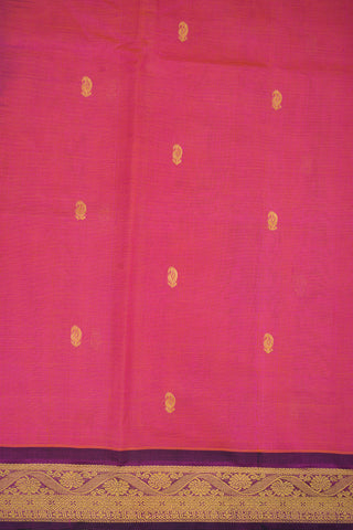 Floral Zari Border Pink Silk Cotton Saree
