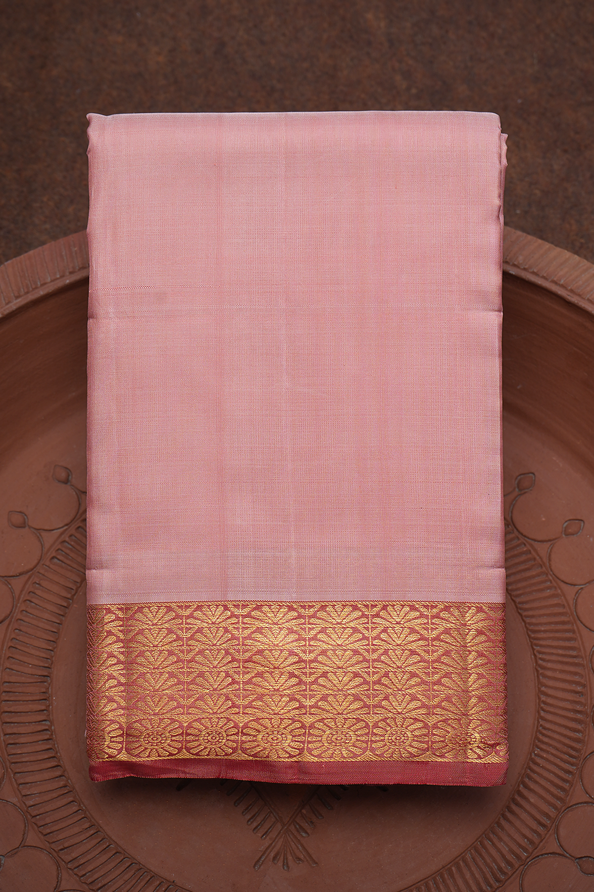 Floral Zari Border Plain Onion Pink Kanchipuram Silk Saree