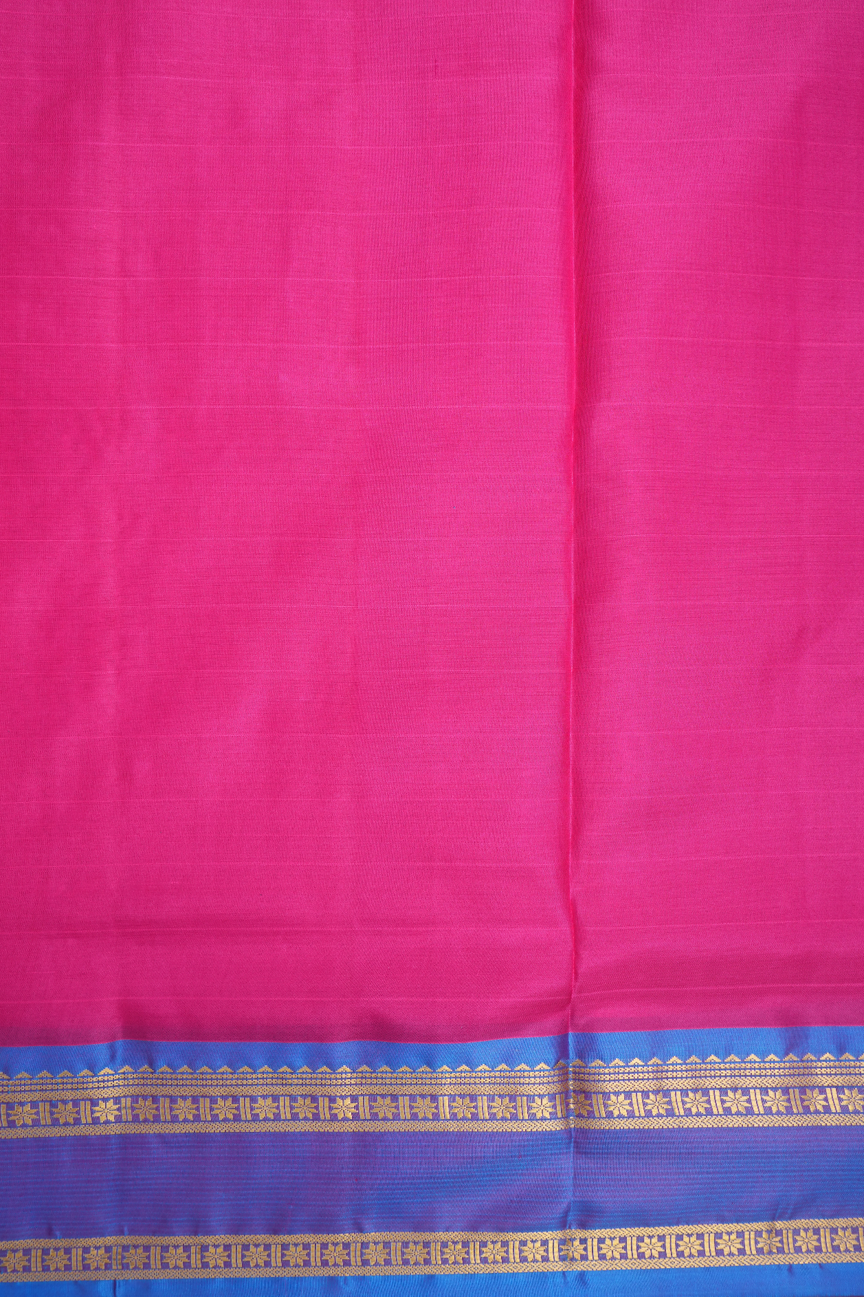 Floral Zari Border Plain Rani Pink Nine Yards Silk Saree