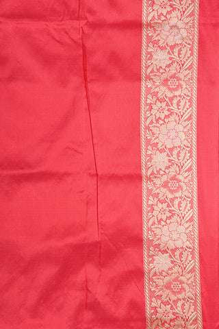 Floral Zari Border With Paisley Design Rani Pink Banaras Silk Saree