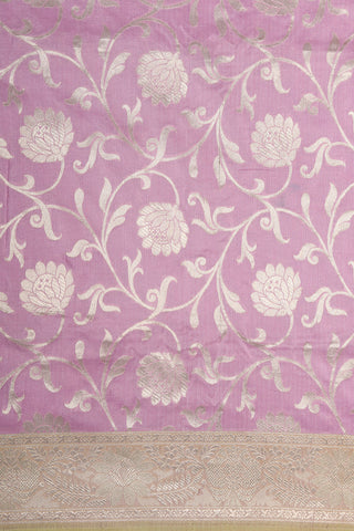 Floral Zari Border With Creepers Design Lavender Banaras Silk Saree