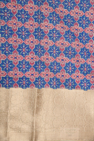 Floral Zari Border With Geometric Pattern Cerulean Blue Semi Kota Cotton Saree