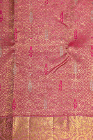 Floral Zari Korvai Border With Meenakari Work Rose Pink Kanchipuram Silk Saree
