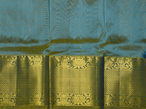 Floral Zari Border With Pendant Motif Peacock Green Kanchipuram Silk Unstitched Pavadai Sattai Material