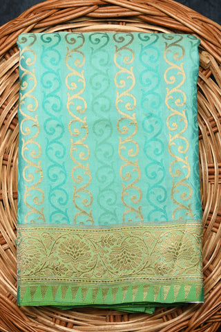 Floral Zari Border With Swirl Design Mint Green Banaras Silk Saree