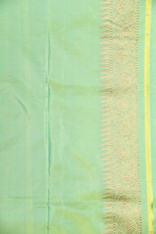 Floral Zari Border With Swirl Design Mint Green Banaras Silk Saree