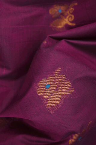 Floral Zari Buttas Berry Purple Venkatagiri Cotton Saree