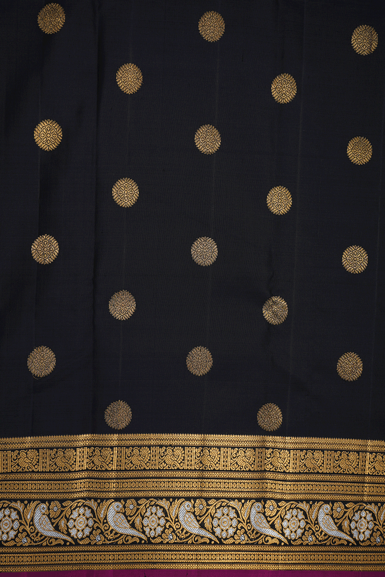 Floral Zari Buttas Black Kanchipuram Silk Saree