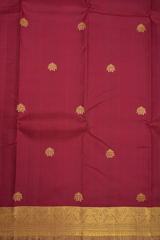 Floral Zari Motifs Burgundy Red Kanchipuram Silk Saree