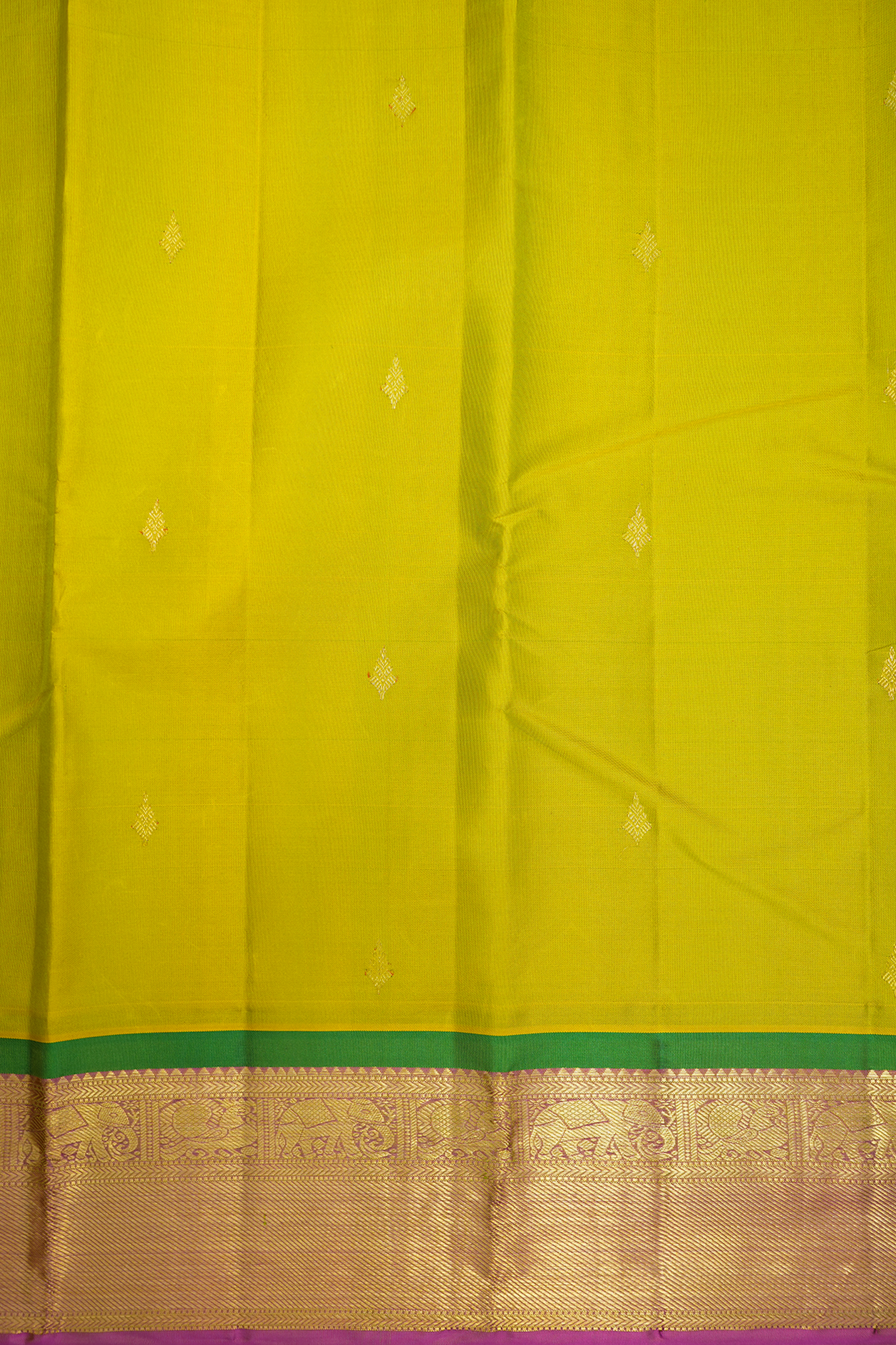 Floral Zari Buttas Celery Yellow Kanchipuram Silk Saree