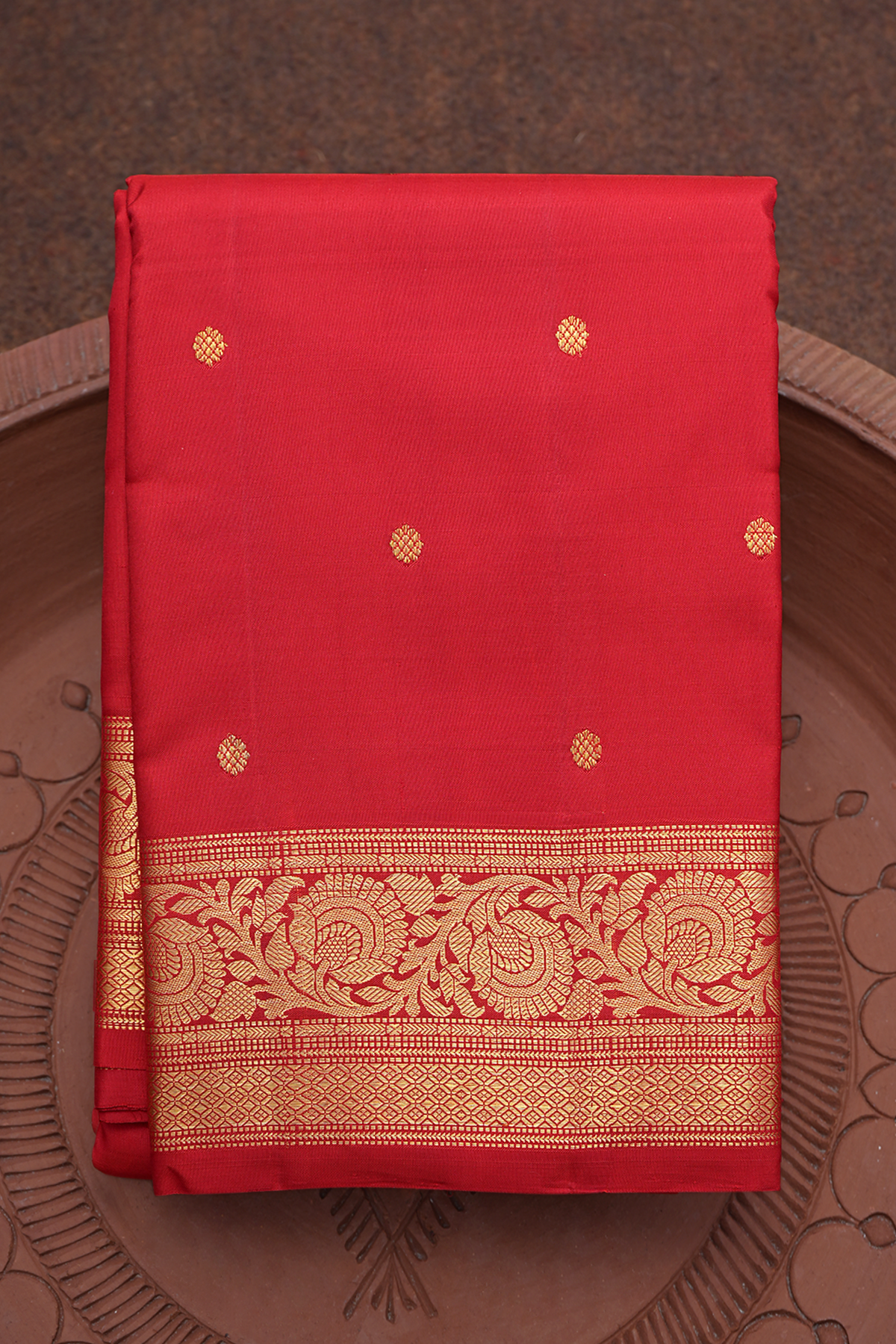 Floral Zari Buttis Chilli Red Kanchipuram Silk Saree